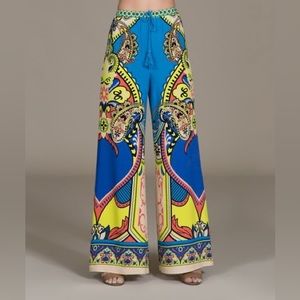 Papaya Blue‎ Scarf-Print Palazzo Pants size S